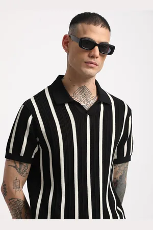 The Bear House Men Striped Regular Fit Cotton Polo Collar T-Shirt