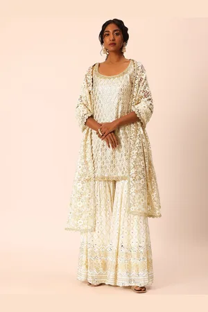 KALKI Fashion Ethnic Motifs Embroidered Thread Work Kurti With Sharara & Dupatta