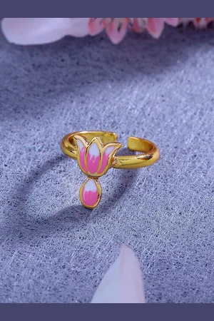 ESTELE Women Gold-Plated Enamelled Floral Design Adjustable Finger Ring