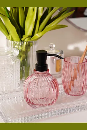 Pure Home and Living Pink Glass Textured Soap Dispenser