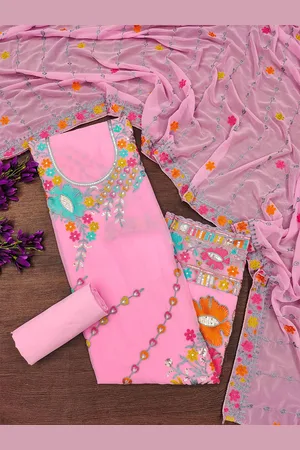 Kalini Ethnic Motifs Embroidered Silk Georgette Unstitched Dress Material