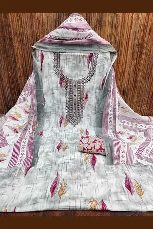 Kalini Ethnic Motifs Printed Pure Cotton Sequinned Unstitched Dress Material
