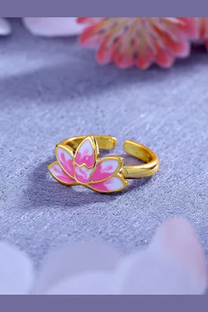 ESTELE Women Gold-Plated Enamelled Floral Design Adjustable Finger Ring