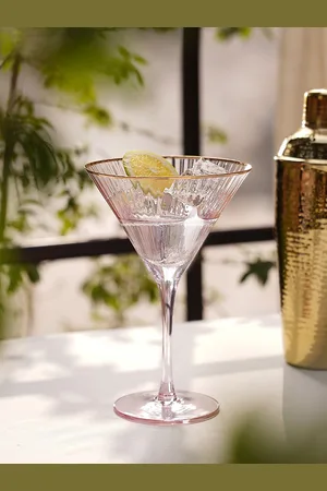 Pure Home and Living Transparent 2 Pieces Textured Martini Glass 210 ml