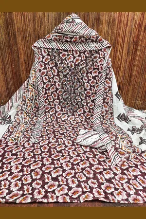 Kalini Ethnic Motifs Printed Sequinned Pure Cotton Unstitched Dress Material