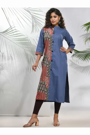 Charukriti Mandarin Collar Ajrak Printed Cotton Straight Kurta