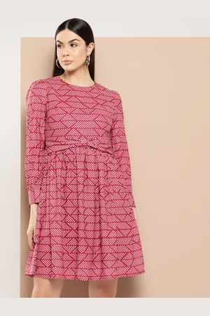 Chemistry Geometric Printed Bow Detail Puff Sleeves A-Line Mini Dress