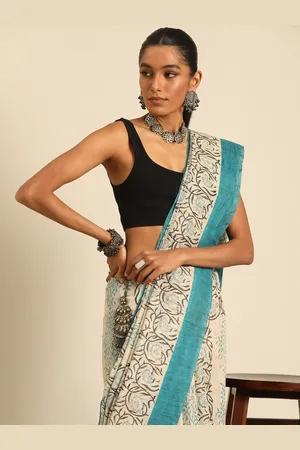 Taavi Woven Design Zari Handloom Block Print Saree