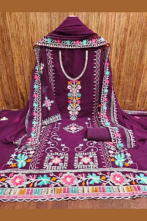 Kalini Ethnic Motifs Embroidered Silk Georgette Unstitched Dress Material