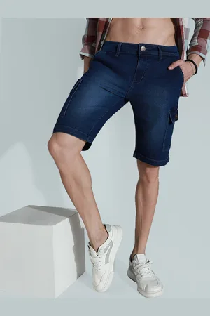 High Star Men Mid-Rise Cotton Denim Shorts