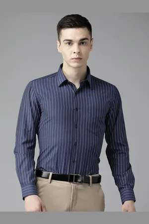 English Navy Men Smart Slim Fit Striped Formal Shirt