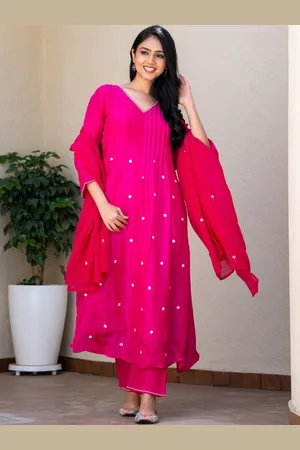 HOUSE OF JAMOTI Floral Printed Pleated Pure Silk Kurta with Trousers & Dupatta