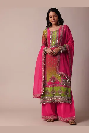 KALKI Fashion Floral Printed Thread Work Kurta With Trousers & Dupatta