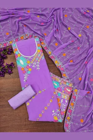 Kalini Ethnic Motifs Embroidered Silk Georgette Sequinned Unstitched Dress Material