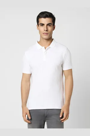 V Dot Men White Polo Collar Slim Fit T-shirt