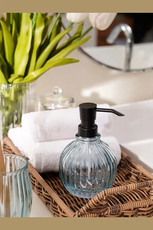 Pure Home and Living Blue Glass Textured Soap Dispenser