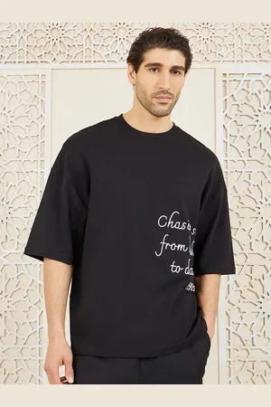 Styli Black Premium Heavy Jersey Embroidered Text Boxy T-Shirt