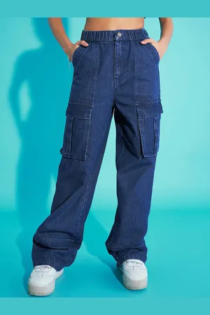 Sassafras Girls Relaxed Fit High-Rise Clean Look Cargo Styles Jeans
