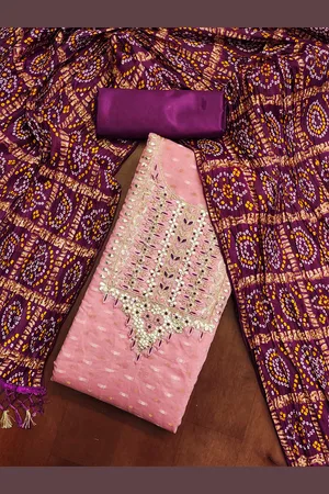 Kalini Floral Woven Design Beads and Stones Unstitched Dress Material