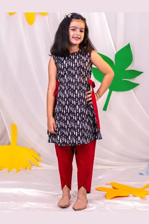 Vastramay Girls Printed Regular Kantha Work Pure Cotton Kurta with Dhoti Pants