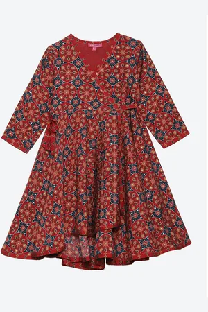 Biba Maroon Floral A-Line Dress