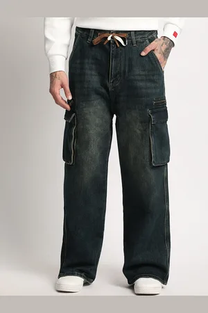 The Bear House Men Mid-Rise Clean Look Straight Fit Heavy Fade Pure Cotton Cargo Jeans