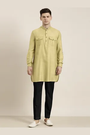TheEthnic.Co Shirt Collar Pure Cotton Pathani Kurta with Trousers