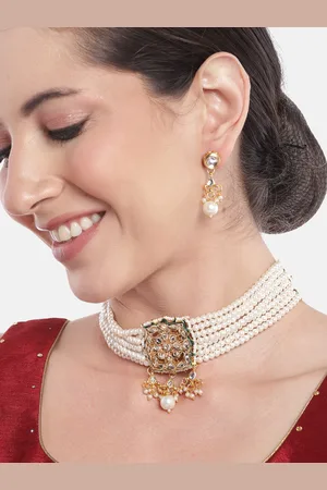 Anouk Women Gold-Plated Kundan & Pearl Studded Layered Beaded Necklace with Earrings