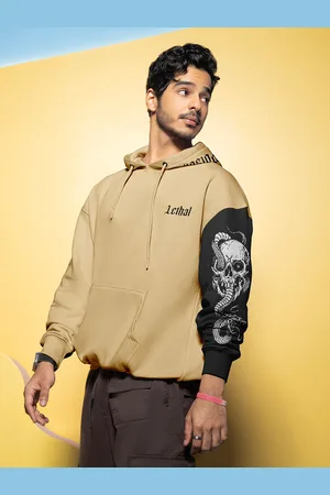 Bewakoof Brown & Black Lethal Graphic Printed Hooded Oversized Cotton Pullover Sweatshirt