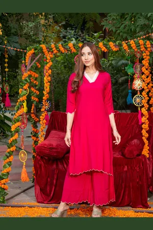 Ambraee Ethnic Straight Kurta With Palazzos