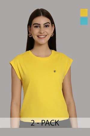 Friskers Women Yellow 2 Extended Sleeves Applique T-shirt