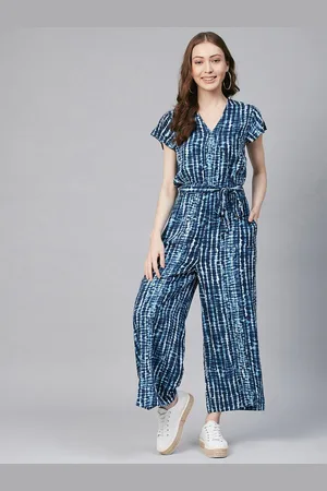 Celebravo Tie-Dye Printed V-Neck Short Sleeves Basic Jumpsuit