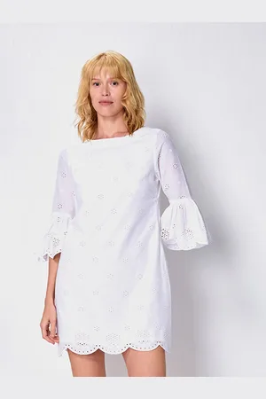 COVER STORY Self Design Boat Neck Bell Sleeves Sheath Mini Dress