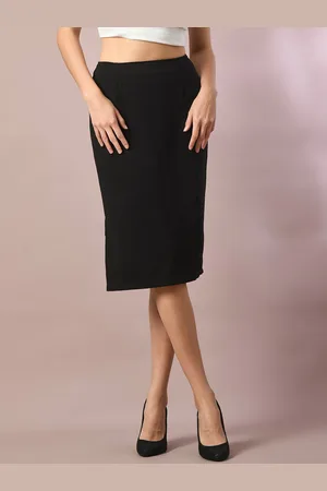 DressBerry Black Straight Knee Length Skirt