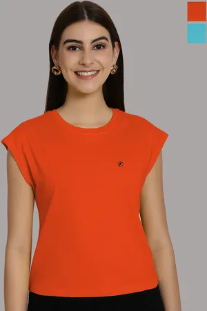 Friskers Women Orange 2 Extended Sleeves T-shirt