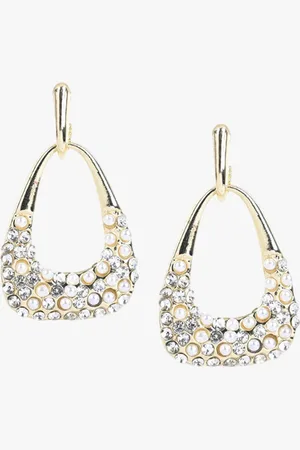 Kazo Gold-Plated Stone Studded Contemporary Drop Earrings
