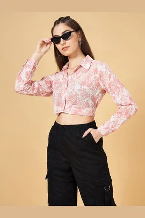 Pantaloons Floral Print Shirt Style Crop Top
