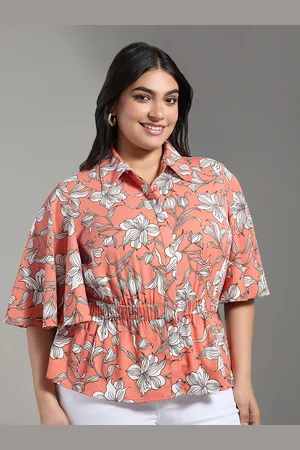 20Dresses Plus Size Rust Floral Opaque Printed Casual Shirt