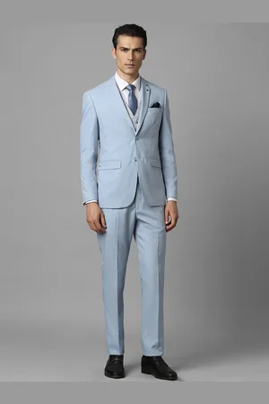Louis Philippe Slim Fit Textured Self Design Notched Lapel Collar Formal Three Pieces Suit