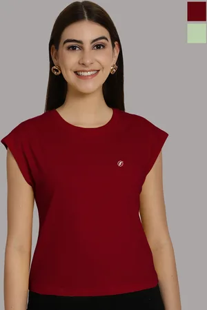 Friskers Women Maroon 2 Extended Sleeves Applique T-shirt