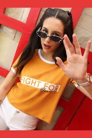 Campus Yellow Printed Round Neck Top