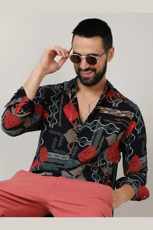 Campus Black Classic Ethnic Motifs Printed Spread Collar Casual Shirt
