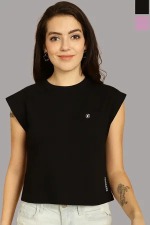 Friskers Women Black 2 Applique T-shirt