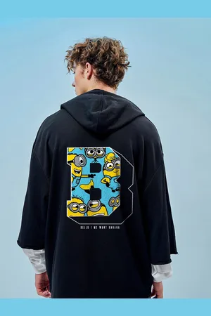 Bewakoof Minions Graphic Printed Hooded Loose Fit Pullover Sweatshirt