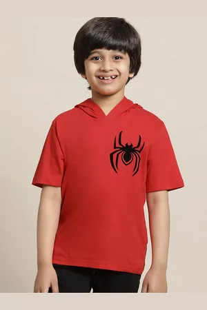 Kidsville Boys Spiderman Printed Pure Cotton Hooded Tshirts