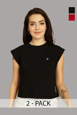 Friskers Women Black 2 Applique T-shirt