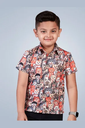Lil Peacock Boys Conversational Printed Casual Shirt