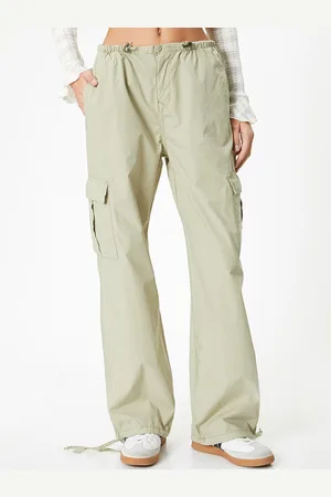 Koton Women Loose Fit Low-Rise Pure Cotton Cargo Trousers