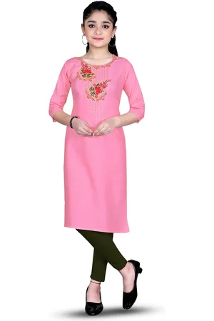 BAESD Girls Floral Yoke Design Thread Work Kurta