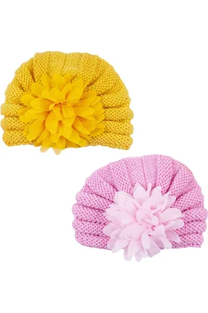 Baby Moo Infants Pack of 2 Self Design Woollen Turban Caps
